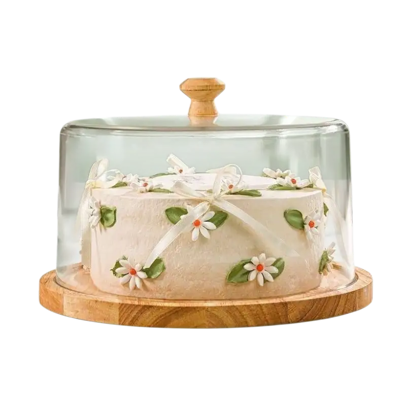 ظرف سرو کیک گرد پایه چوبی لیمون کد 2518