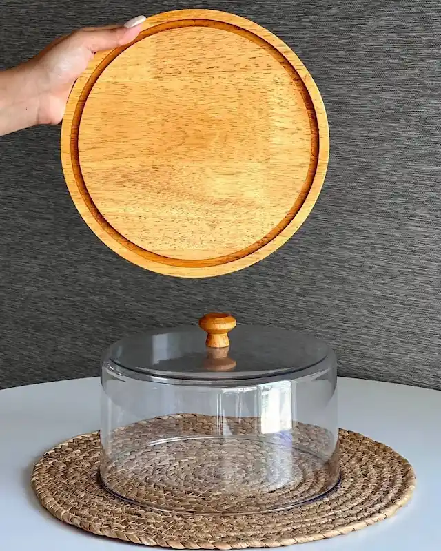 ظرف سرو کیک گرد پایه چوبی لیمون کد 2518