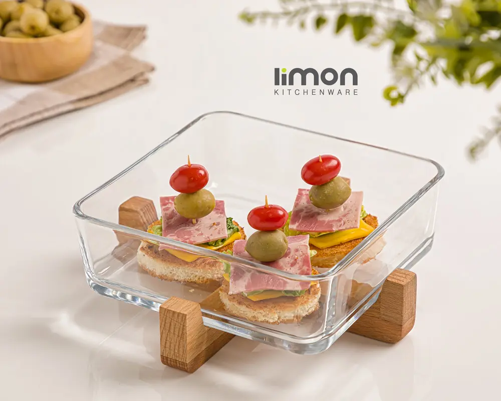 ظرف سرو پایه چوبی لیمون کد 2163